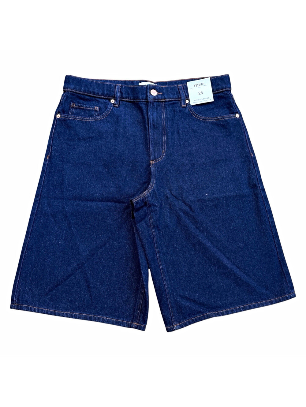 LOFT Rivete High Rise Denim Bermuda Shorts Dark Rinse Sz 28/6 NWT 100% Cotton